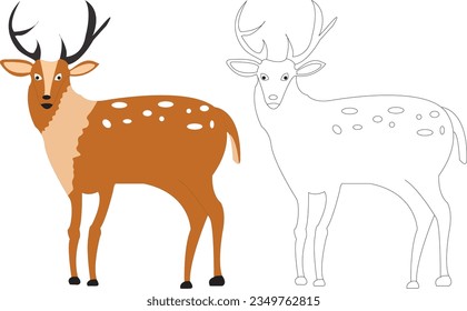 Färberbuchseite Hirsch, Vektorgrafik 
