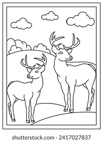 Deer coloring page design template 