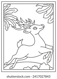 Deer coloring page design template 