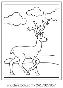 Deer coloring page design template 