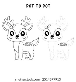 Páginas de coloração de veados para crianças. Reindeer página de coloração de inverno de Natal para crianças. Traço e cor veado. Colorindo página contorno animal de bonito traçado veado planilha. Jardim de infância e atividade pré-escolar.