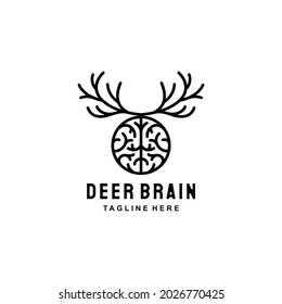 Deer combination with brain ,line art style , Logo Design Vector, Abstract emblem, design concept, logotype element , template, can you editable as you wish.