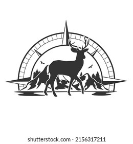 Deer Compass Illustration Clip Art Design Shape. Adventure Silhouette Icon Vector.