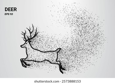 A deer composed of small circles and dots, with particles swirling around it. Vector illustration.
