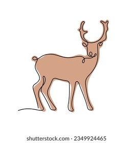 Deer continuous line colourful vector illustration