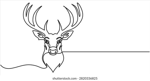 deer in continuous one line art drawing of style. Reindeer minimalist sketch vector illustration. 
