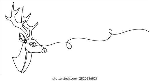 deer in continuous one line art drawing of style. Reindeer minimalist sketch vector illustration. 