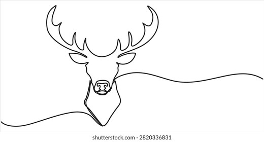 deer in continuous one line art drawing of style. Reindeer minimalist sketch vector illustration. 