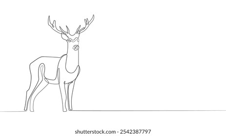 deer Continuous one line drawing, Christmas or New Year decoration, Contour sketch of reindeer. Forest wild deer in single line, Christmas deer with one line minimalist abstract style