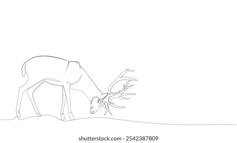 deer Continuous one line drawing, Christmas or New Year decoration, Contour sketch of reindeer. Forest wild deer in single line, Christmas deer with one line minimalist abstract style