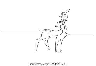 Deer continuous one line drawing. Editable stroke on a white isolated background. Vector illustration