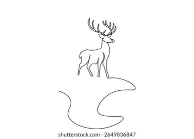 Deer continuous one line drawing and minimalist style isolate outline vector illustration
