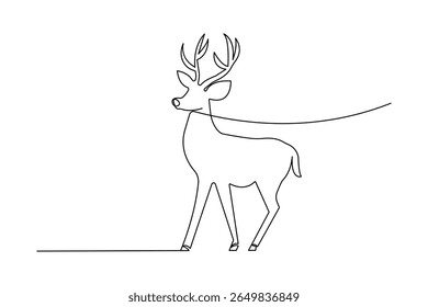 Deer continuous one line drawing and minimalist style isolate outline vector illustration
