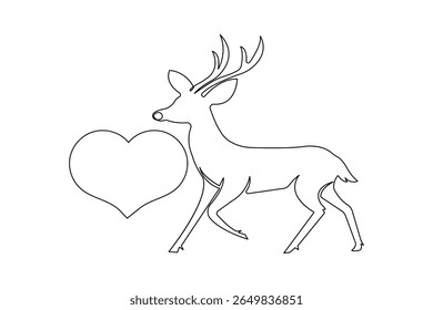 Deer continuous one line drawing and minimalist style isolate outline vector illustration