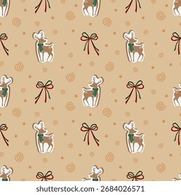 Deer cookie pattern on beige background
