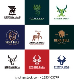 Deer, cow, bull logo design. Creative unique business Logo design collection. Original logo design inspiration.