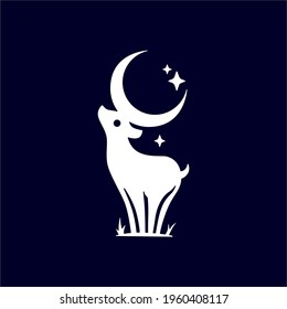 deer crescent moon logo vector icon illustration