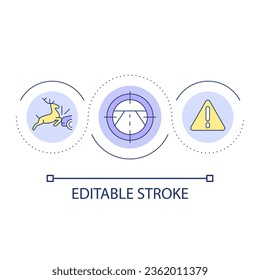 Deer crossing caution loop concept icon. Warning roadsign. Road accident prevention abstract idea thin line illustration. Isolated outline drawing. Editable stroke. Arial font used