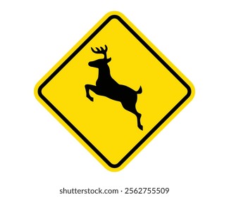 Deer Crossing Sign Alerting Drivers to Potential Wildlife Presence, Essential for Road Safety in Rural and Forested Areas, US Road Sign Compliant, High-Quality Vector Stock Image