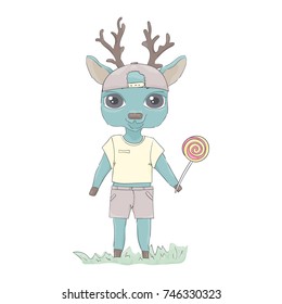 Deer. Cute animal vector. Can be used for baby t-shirt print, fashion print design, kids wear, baby shower celebration greeting and invitation card.
