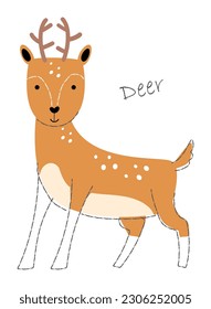 Deer . Cute animals cartoon characters . Flat shape and line stroke design . Vector illustration .