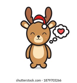 Deer cute deer cartoon character and wearing santa hat