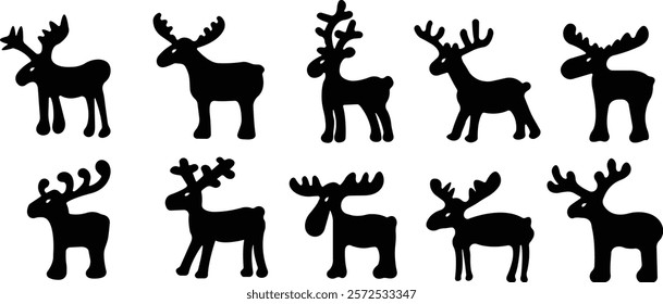 Deer Cute cartoon funny reindeer icon in flat set. perfect for holiday themes, isolated on transparent background. christmas reindeer vector for apps or website