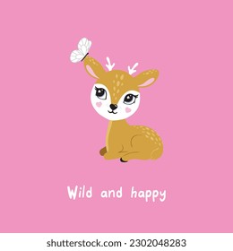Deer cute portrait card postcard wild and happy poster logo kids  decor t-shirt design print nursery eyes nose little sweet art room decor wall design  sketch nature wildlife baby shower reindeer