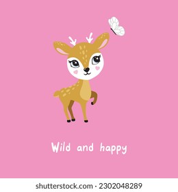 Deer cute portrait card postcard wild and happy poster logo kids  decor t-shirt design print nursery eyes nose little sweet art room decor wall design  sketch nature wildlife baby shower reindeer