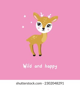 Deer cute portrait card postcard wild and happy poster logo kids  decor t-shirt design print nursery eyes nose little sweet art room decor wall design  sketch nature wildlife baby shower reindeer