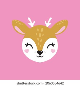 Deer cute portrait ,poster logo kids room decor t-shirt design print 