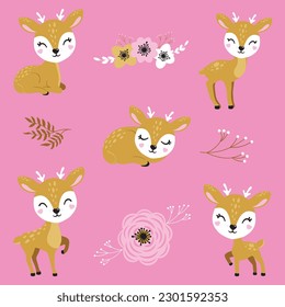 Deer cute portrait poster logo kids room decor t-shirt design print nursery eyes nose little sweet art room decor wall design abstract inspiration sketch nature wildlife baby shower reindeer sticker