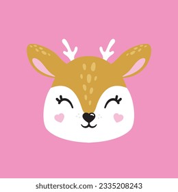 Deer cute portrait, poster logo kids room decor t-shirt design print 