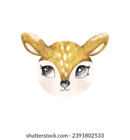 Deer cute Portrait Poster Logo Kinderzimmer Dekor T-Shirt Design Druck Kindergarten braune Augen Nase kleine süße Kunst Raum Dekoration Wand Design abstrakte Inspiration Skizze Natur gelbe schwarze Augen Look Kunst