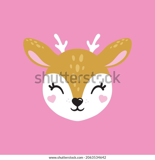 Deer cute portrait ,poster logo kids room decor t-shirt\
design print 