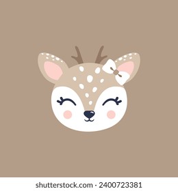 Deer cute portrait pretty face reindeer poster logo kids room decor t-shirt design print nursery eyes nose little art room decor wall design abstract nature look art bow decoration pretty child girl 