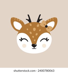 Deer cute portrait pretty face reindeer poster logo kids room decor t-shirt design print nursery eyes nose little art room decor wall design abstract nature look art bow decoration pretty child girl