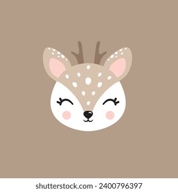 Deer cute portrait pretty face reindeer poster logo kids room decor t-shirt design print nursery eyes nose little art room decor wall design abstract nature look art bow decoration pretty child girl