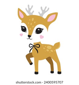 Deer cute portrait set full face reindeer figure poster logo kids room decor t-shirt design print nursery eyes nose little sweet art room decor wall design abstract pose standing sitting bow decor