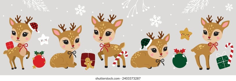 Deer cute set collection gift portrait winter new year christmas face poster logo kids room decor t-shirt design print nursery stickers line art room decor wall design abstract nature party sale icon
