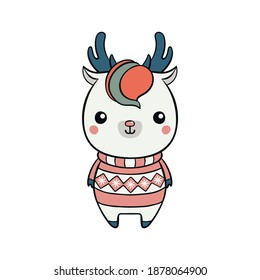 Carácter vectorial adorable de ciervo. Diseño de Kawaii para camisetas, afiches o tarjetas.