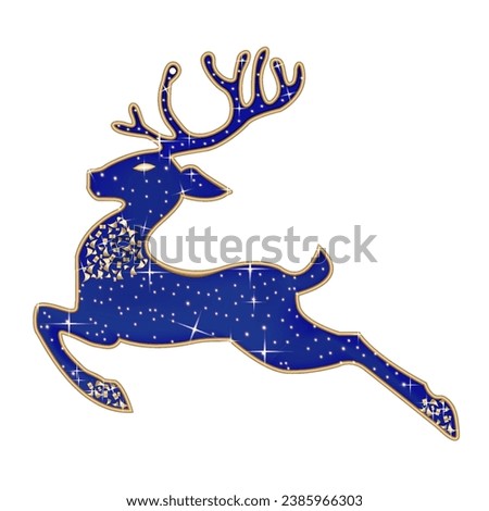 Deer decorative Christmas element design . Realistic 3d object Xmas blu reindeer. Vector illustration