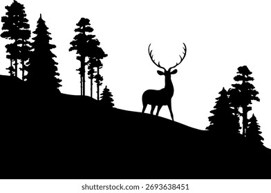 Deer in Deep Forest Folding Papercut black and white