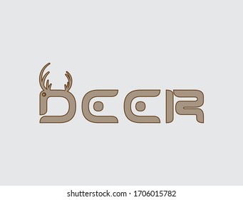 Deer Design Element in Vintage Style for Logo, Label. Deer Silhouette. Deer cartoon lettering text. Hunting Club Retro vector illustration. 
