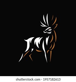 Deer Design Inspiration - Isolated vector Illustration on black background - Creative vintage logo, icon, symbol, sticker, emblem, badge - Art for exclusive product