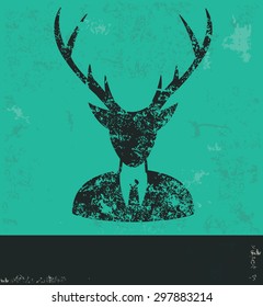 Deer design on green background,grunge vector