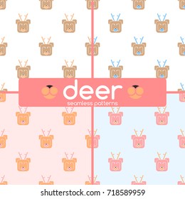 Deer of different colors. Set of seamless patterns.