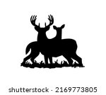 Deer with doe, mammals, wild animals, wildlife, vector, illustration in black color, isolated on white background