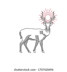 Deer doodle abstract icon isolated on white, outline, art line sticker, sketch logo wildlife animal, vector stock illustration
