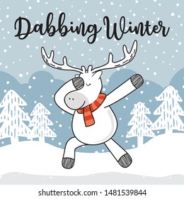 Deer Doodle Dabbing Winter Cartoon Reindeer Dab Dance